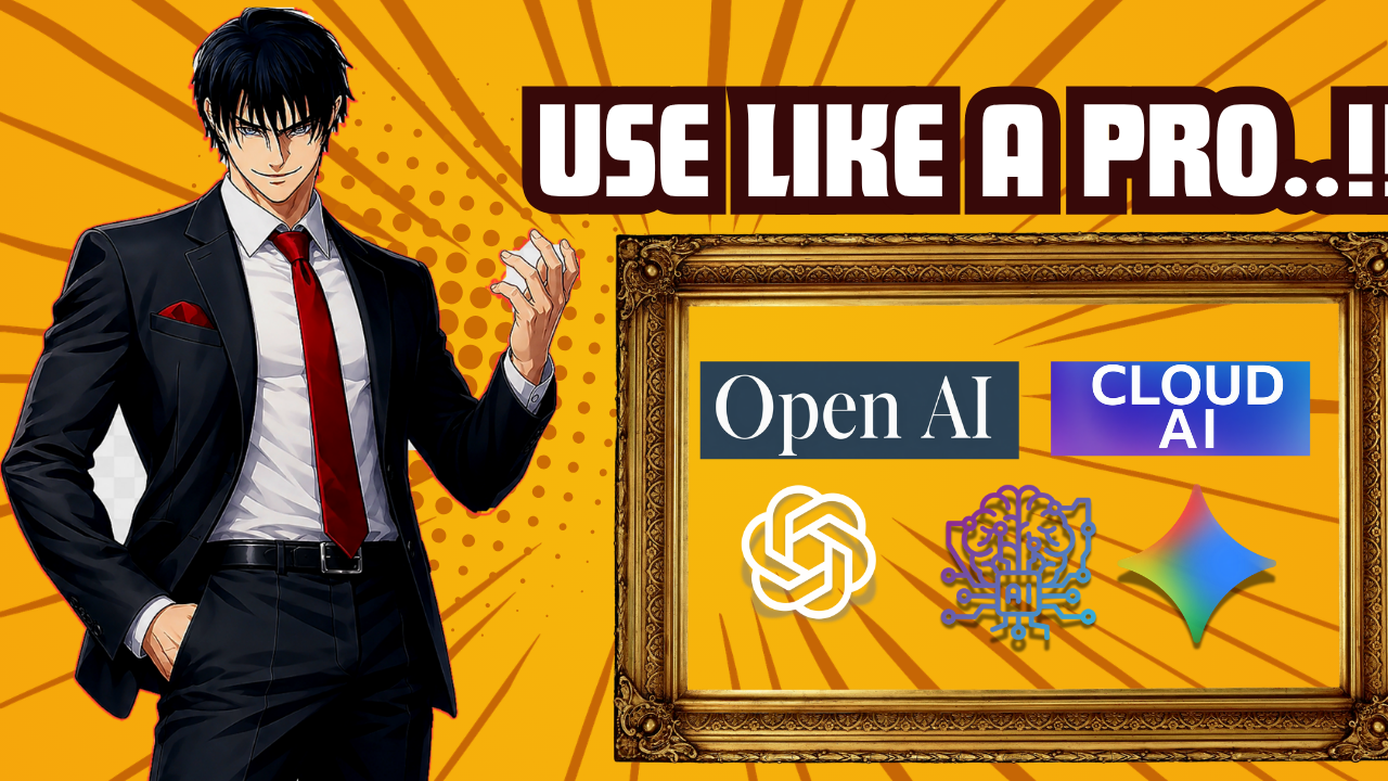 Thumbnail: Use Like a Pro, an anime-style businessman beside AI tool logos